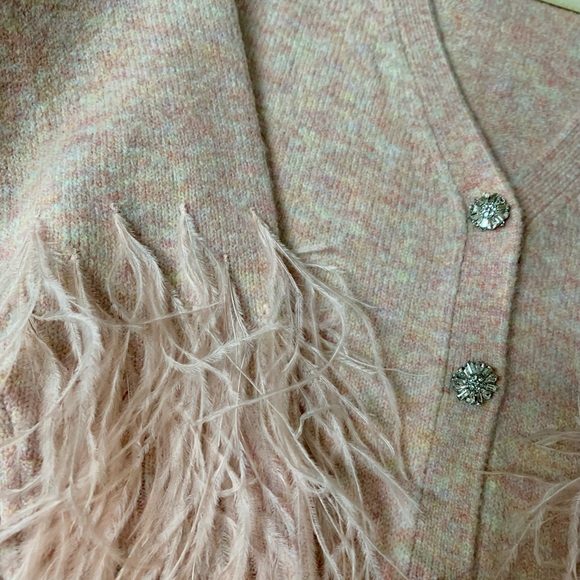 Cinq A Sept. BNWOT! Peach Brianna ostrich feather-embellished cardigan. - Picture 5 of 7